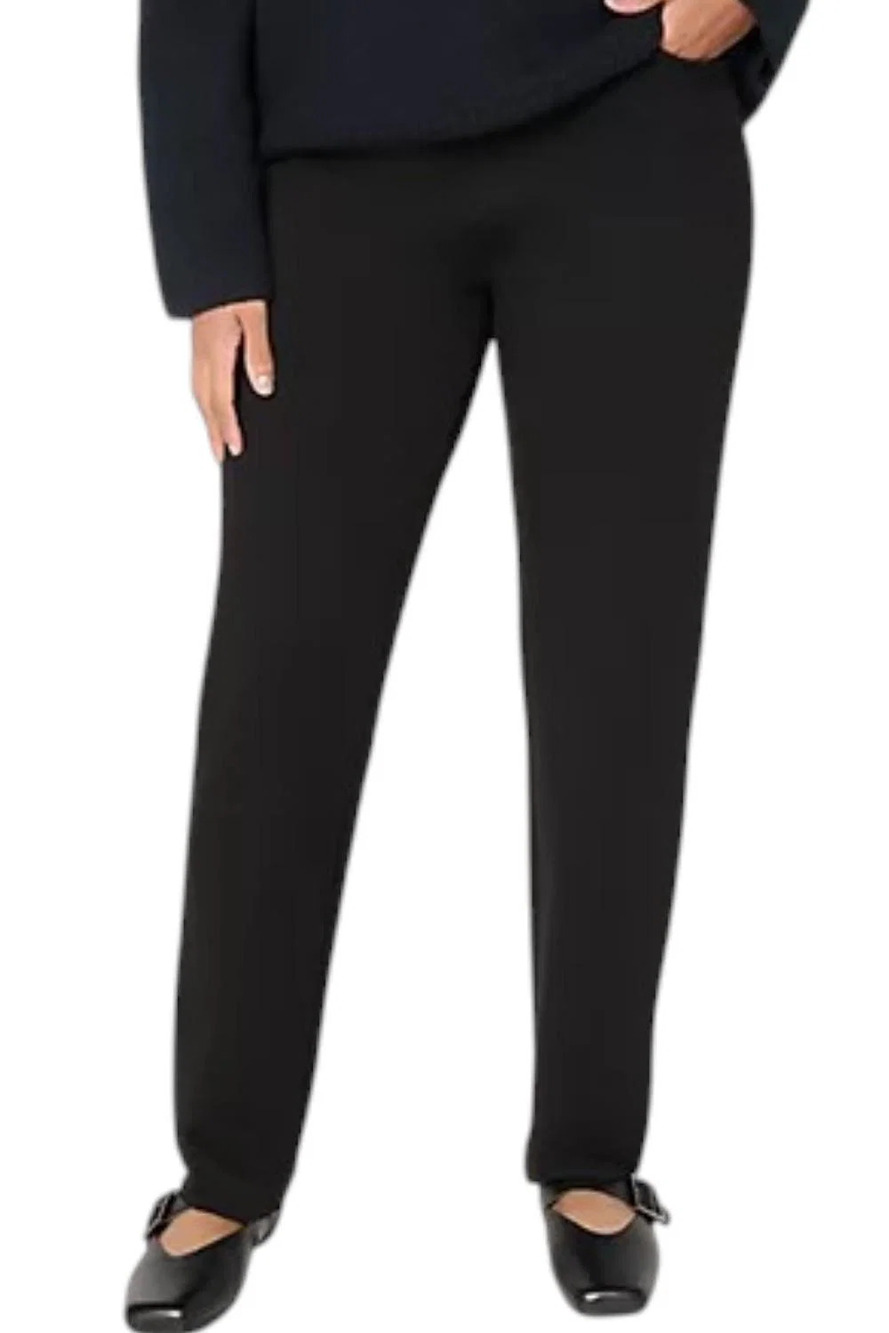 Susan Graver Women's Smart Ponte 350 Straight Leg Pull-On Pants Black - Petite